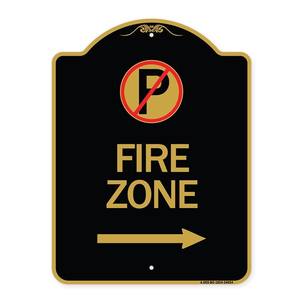 No Parkingand Right Arrow, Black & Gold Aluminum Architectural Sign, 18" x 24", BG-1824-24654